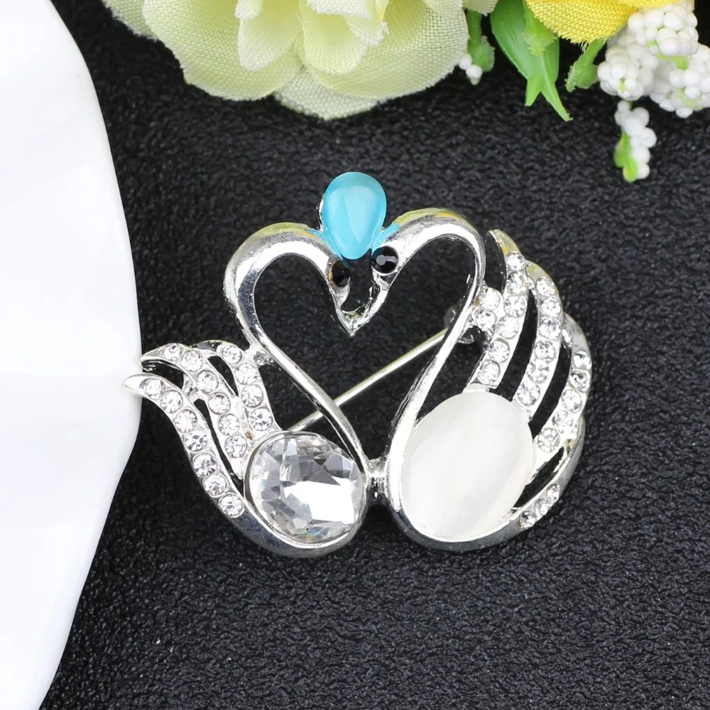 WEVENI Rhinestone Swans Brooch For Women Crystal Brooches Pin Collar Scarf Decoration New Fashion Animal Jewelry Accessories | Украшения и