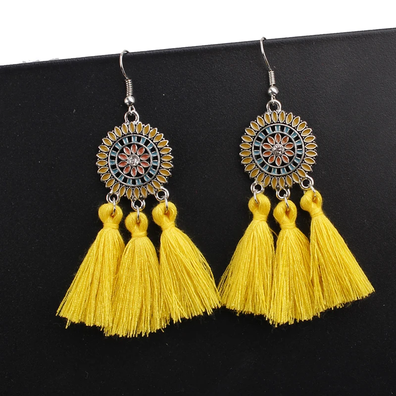 

Donarsei Ethinic Fringes SunFlower Tassel Earrings For Women Bohemian Sector Drop Dangle Earrings Boho Jewelry