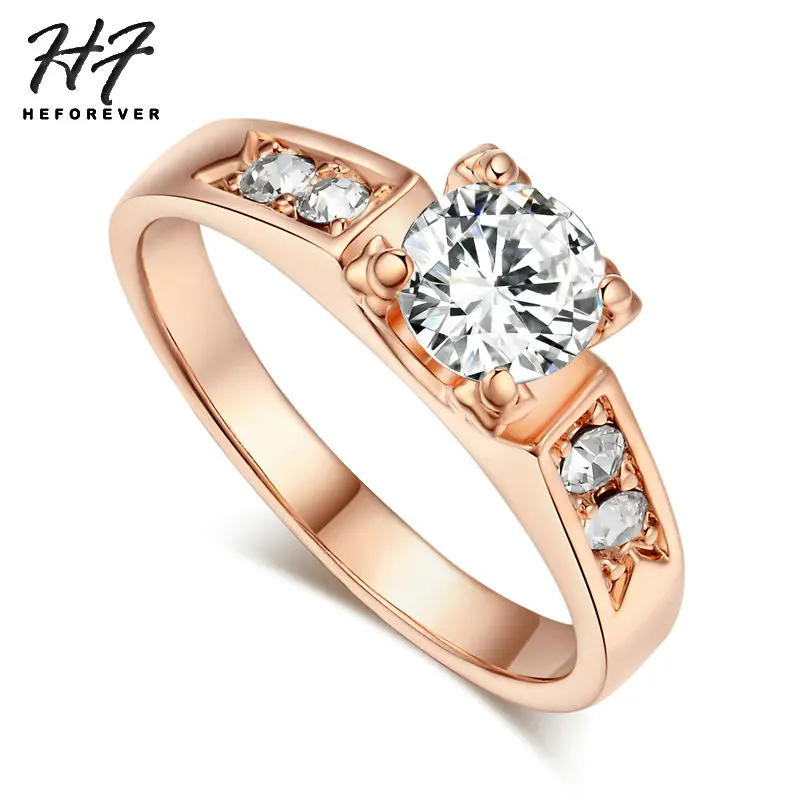 rose gold clear 6 предметов, Классические обручальные кольца с кубическим цирконием для женщин, розовое золото, стразы, кольцо для влюбленных R051 - Цвет основного камня: rose gold clear
