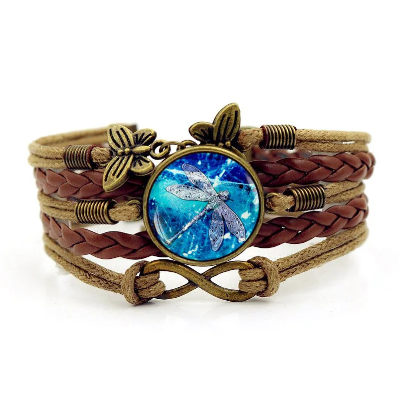 Handmade Leather Bracelet Bangle New 2019 Simple Fashion Psychedelic Dragonfly Time Gem Vintage Butterfly Jewelry Accessories | Украшения и