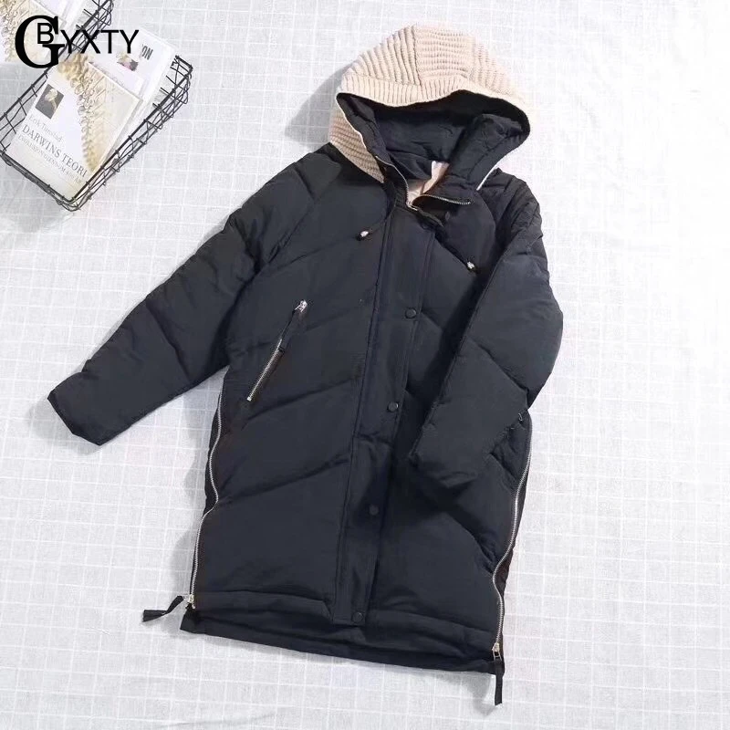 GBYXTY корейский стиль свободный длинный пуховик с капюшоном женский зимний