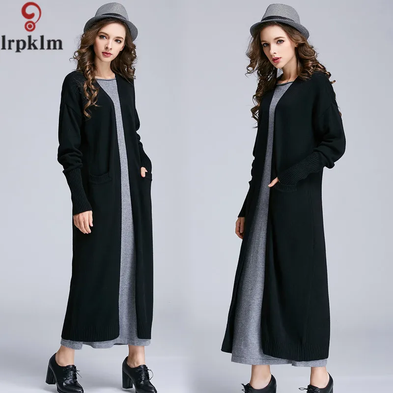 2017 осенне-зимнее Теплое повседневное длинное пальто-свитер высокого качества