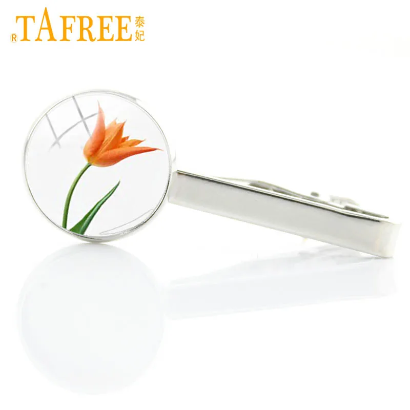TAFREE красивые розовые тюльпаны стеклянные фото Зажимы для галстука мужчин и