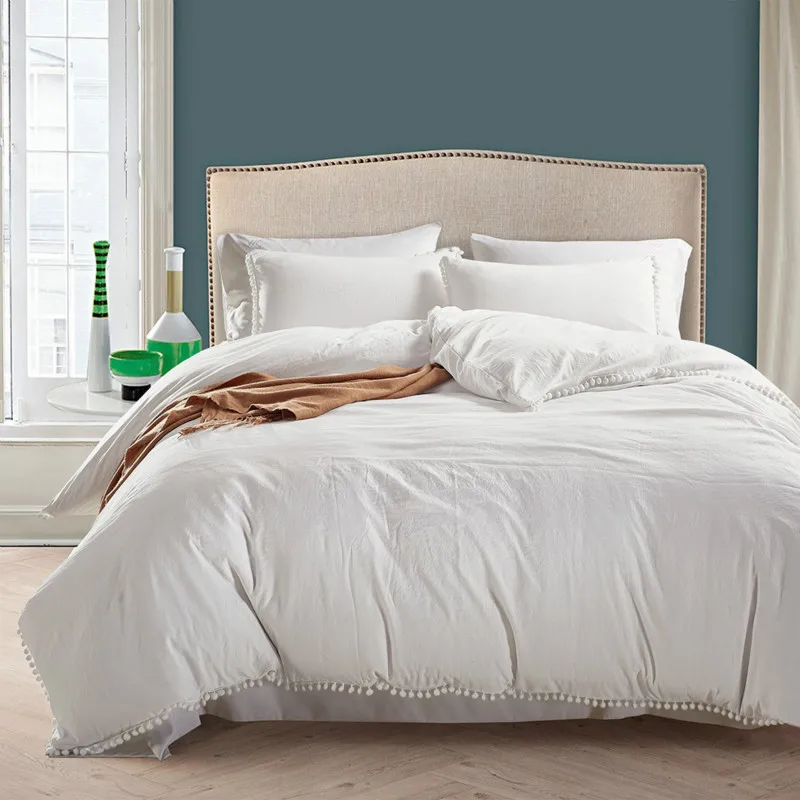 

3pcs White Bedding Set for Women Twin Queen King Size 100% Polyester Duvet Cover with Small Ball Soft Breathable Bedding Grade A