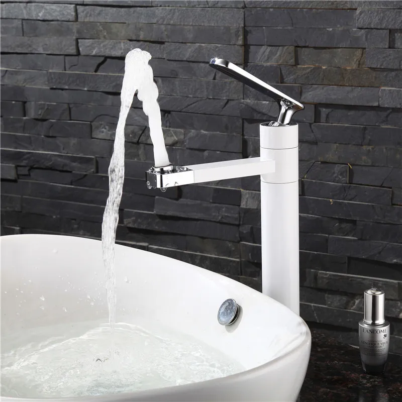 New Arrival White Spray Painting bath sink faucet Bathroom cold and hot tap Crane with Aerator 360 Rotating W3033 | Обустройство дома