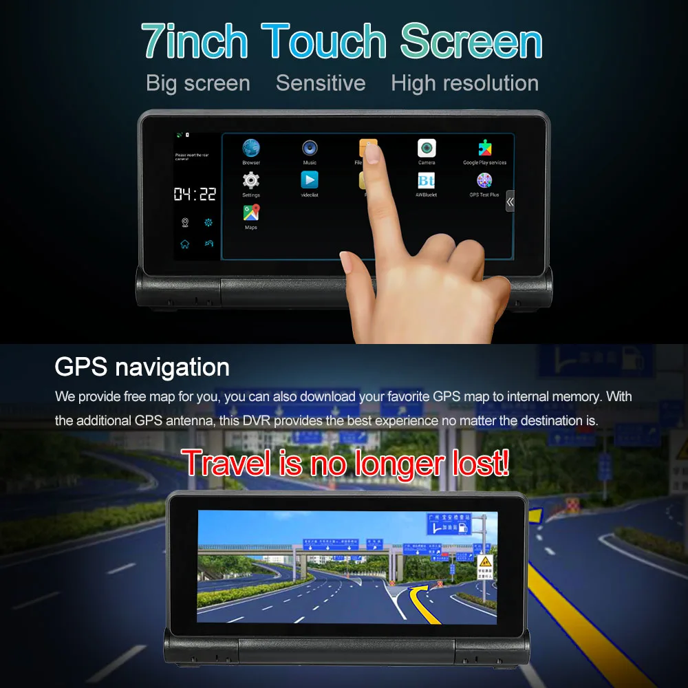 KKmoon Видеорегистраторы для автомобилей Двойной объектив Dash Cam 7 &quot1080P