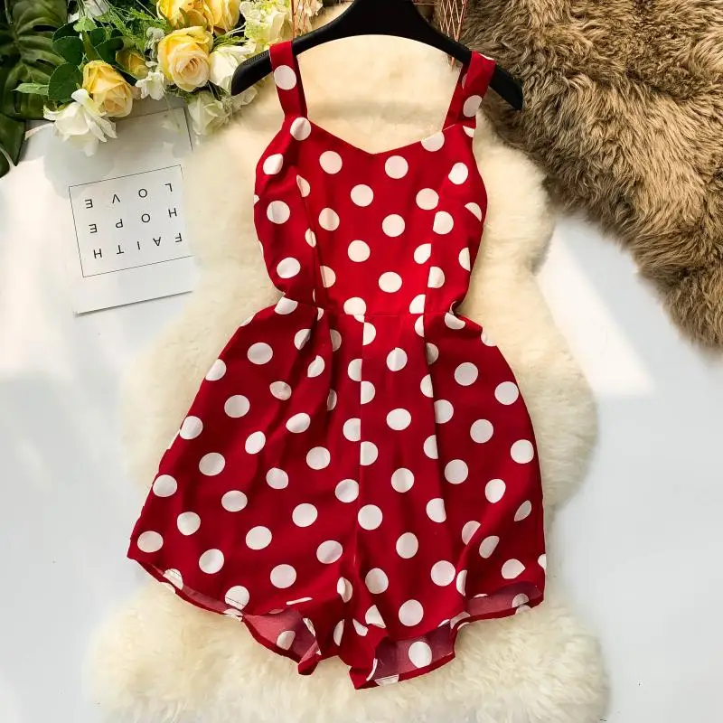 

Women Summer New Fashion sexy bodysuit Ladies Sweet Beach Jumpsuit Retro Vintage Polka Dot Print Vacation Beach Pladsuits