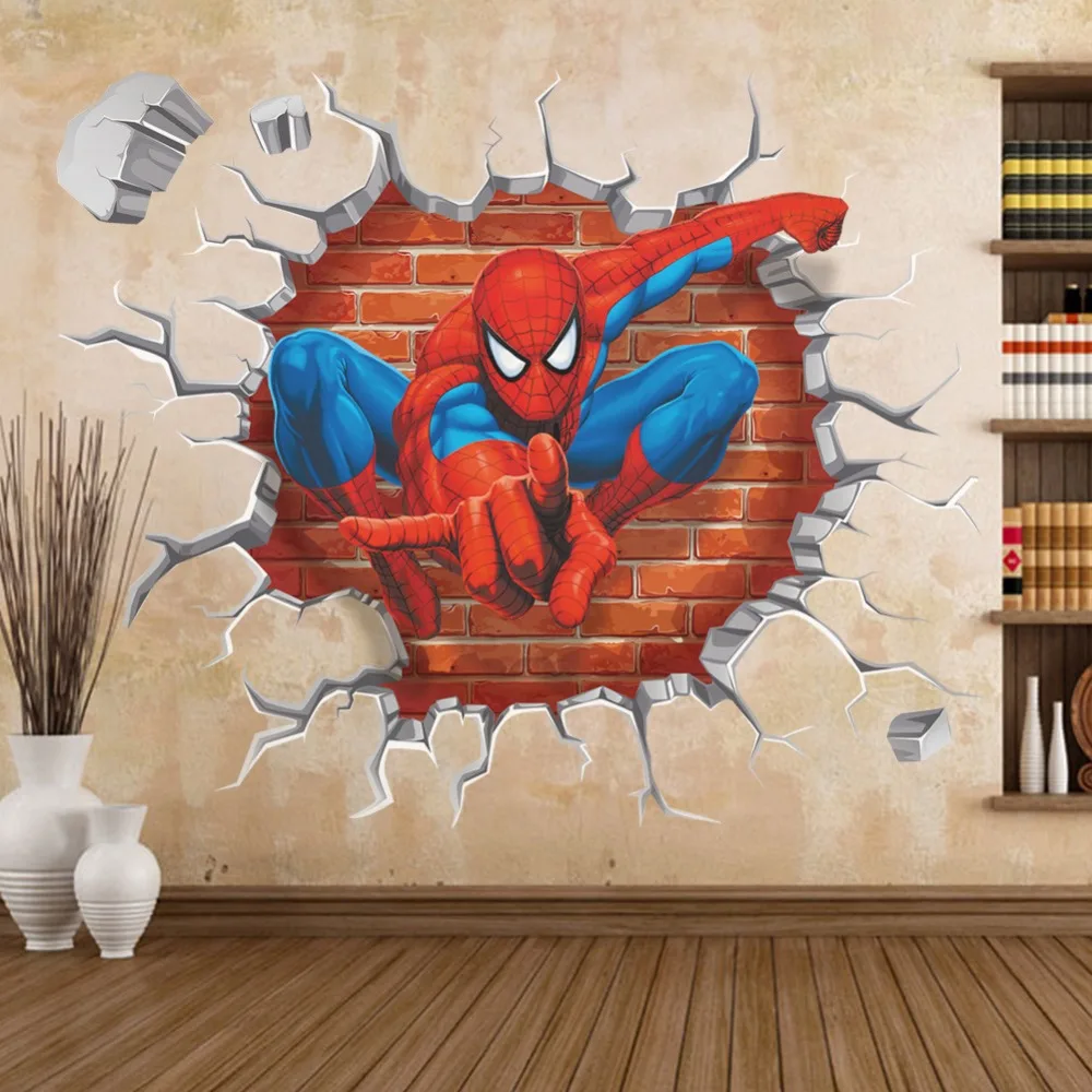 45*50 см Человек-паук разбитая стена 3D художественные наклейки Мстители супер