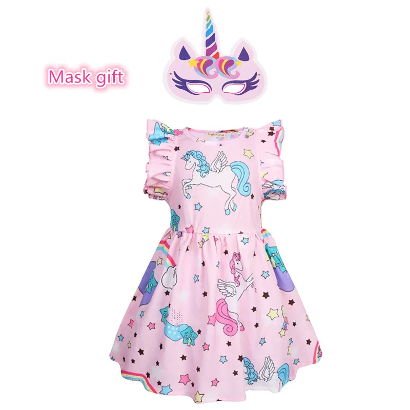 Gift mask New Girls for Party Rainbow unicorn Clothes Casual style Children Dresses 3~9 years old dress | Детская одежда и обувь