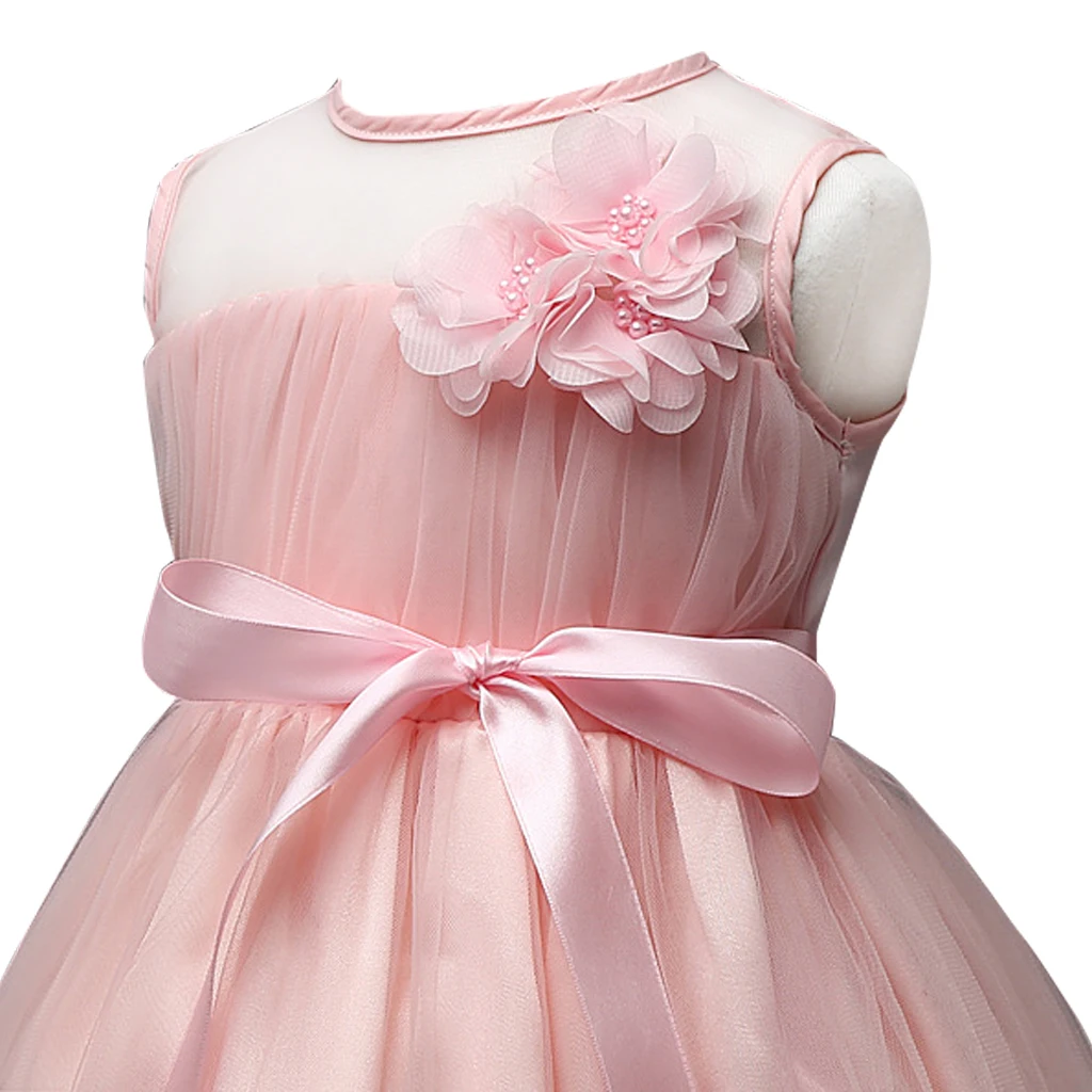 

Girl Flower Princess Dress Up Sleeveless Pageant Formal Wedding Party Tutu Dress Kids Tulle Skirts for Toddler with Bowknot
