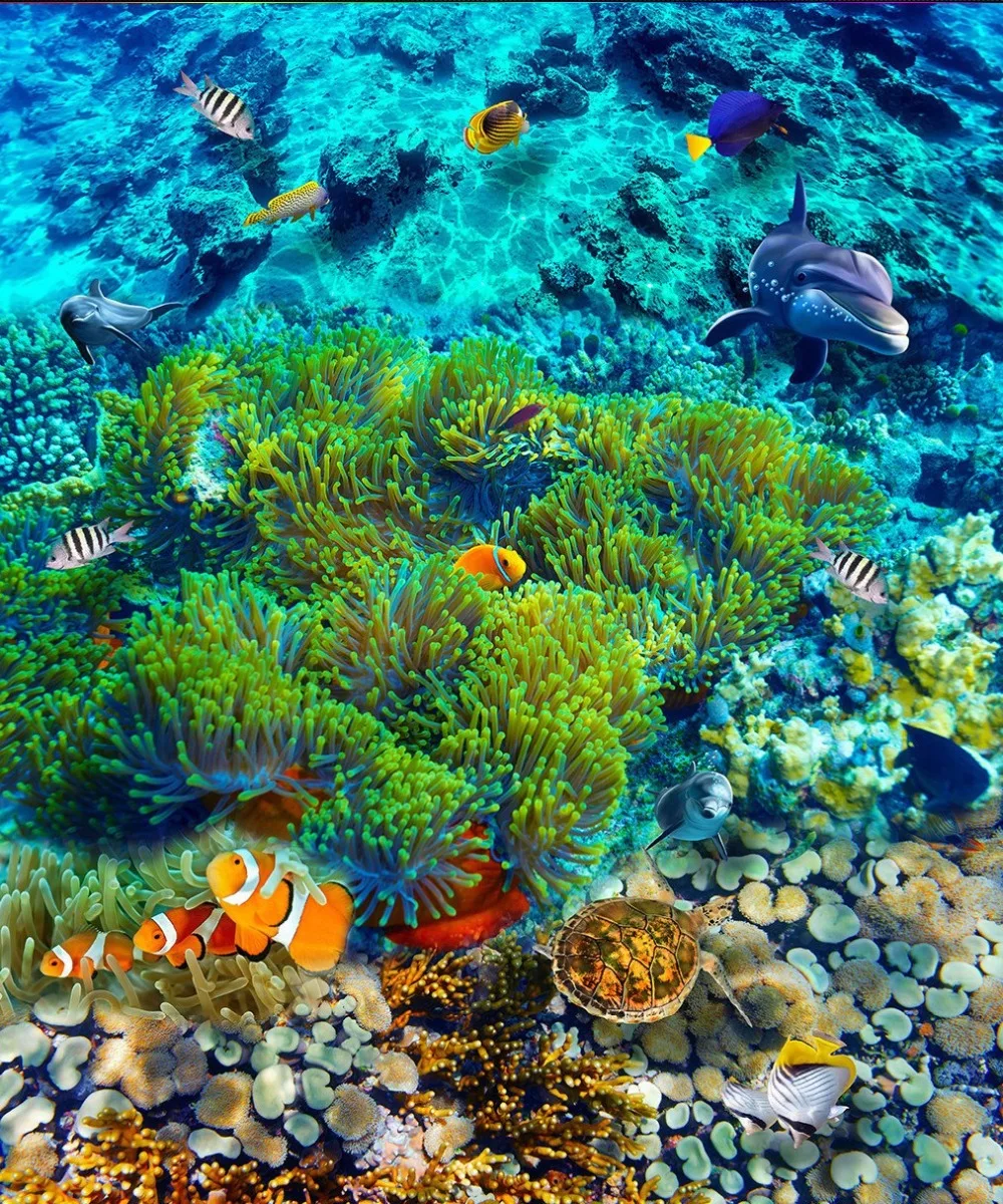 

Free Shipping Underwater World Tropical Fish 3D Floor Tiles wear non-slip waterproof restaurant lobby floor wallpaper mural