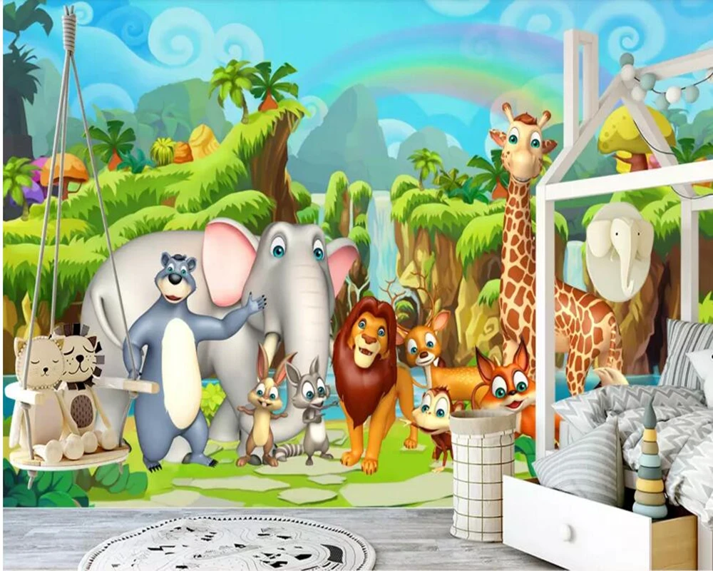 На заказ papier peint animaux мультфильм лес Сказочный Мир животных росписи для детской