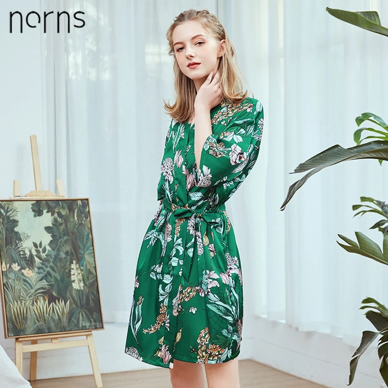 Norns шелковое сатиновое Короткое Кимоно с цветочным принтом завышенной талией