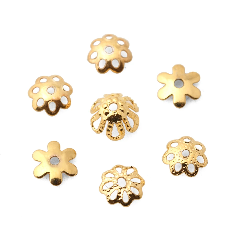 20PCS 24K Gold Color Plated Brass Flower Beads Caps Spacers beads High Quality Diy Jewelry Accessories Fittings | Украшения и