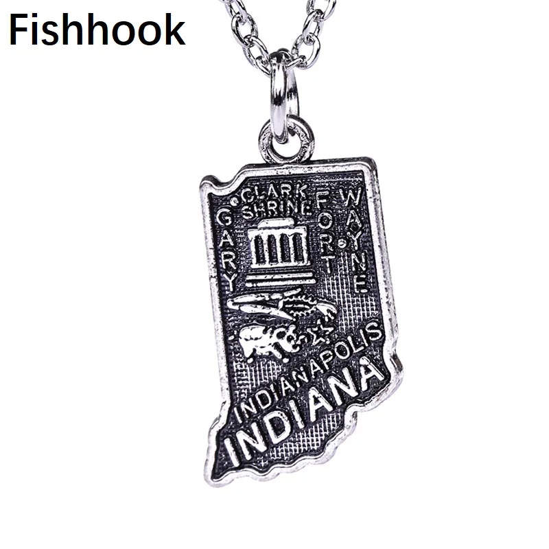 Модные ювелирные изделия Fishhook ожерелья с картой штата США Индиана подвески