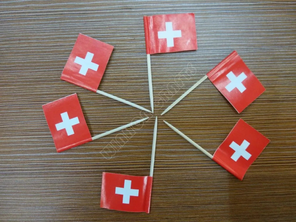 

300Pcs Switzerland Toothpick Flags Paper Food Picks Cake Toothpicks Cupcake Toppers Fruit Cocktail Sticks Decoration Toothpicks
