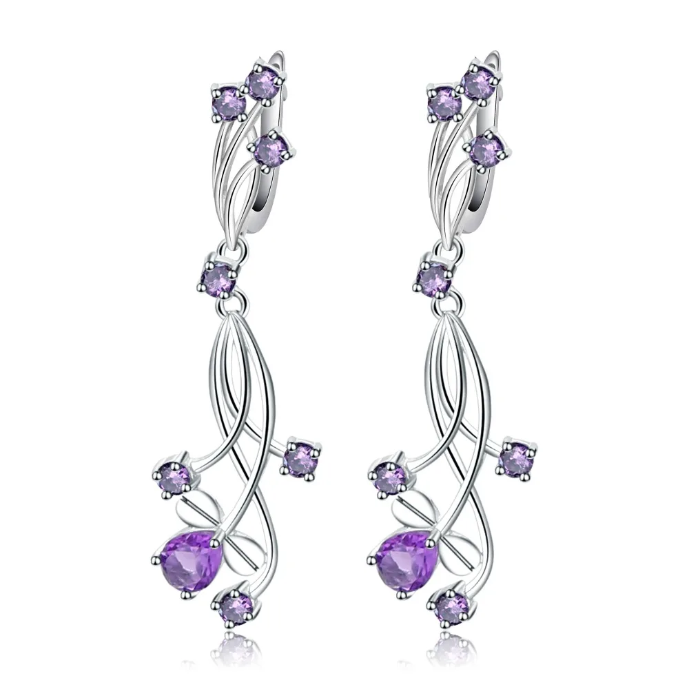 

GEM'S BALLET Flower Design 3.08Ct Natural Amethyst Drop Earrings For Bridal 925 Sterling Silver Wedding Jewelry For Women
