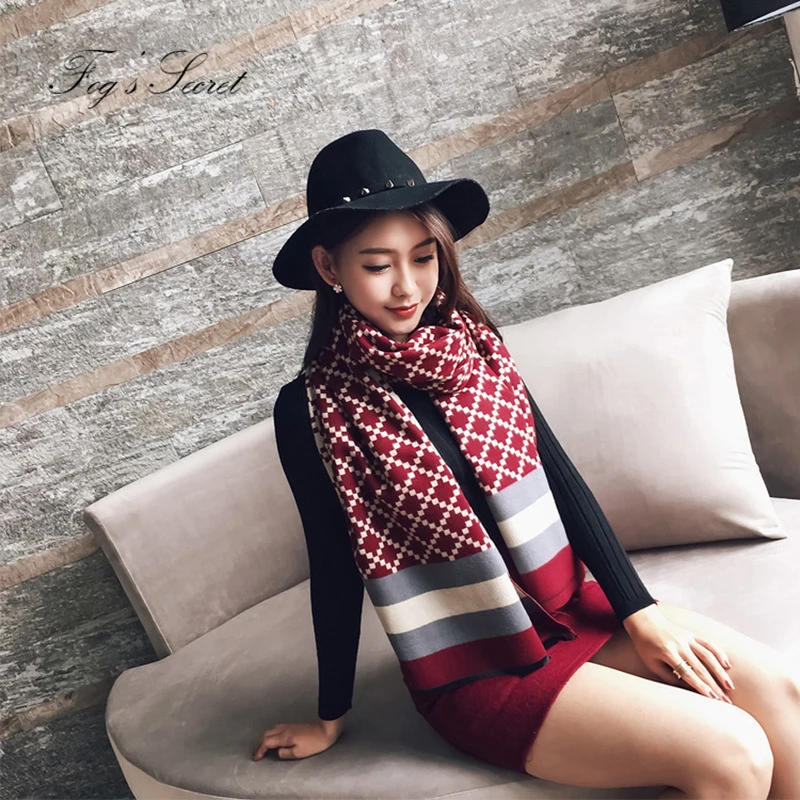 2018 Autumn Winter Warm Shawl For Women Trendy colorful Plaid printing patterns Elegant imitation cashmere scarves | Аксессуары для
