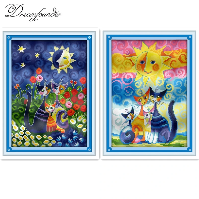 

Cats and The Sun Counted Cross Stitch DMC color DIY 11CT 14CT 18CT cotton silk multi picture Handmade Embroidery Needlework plus