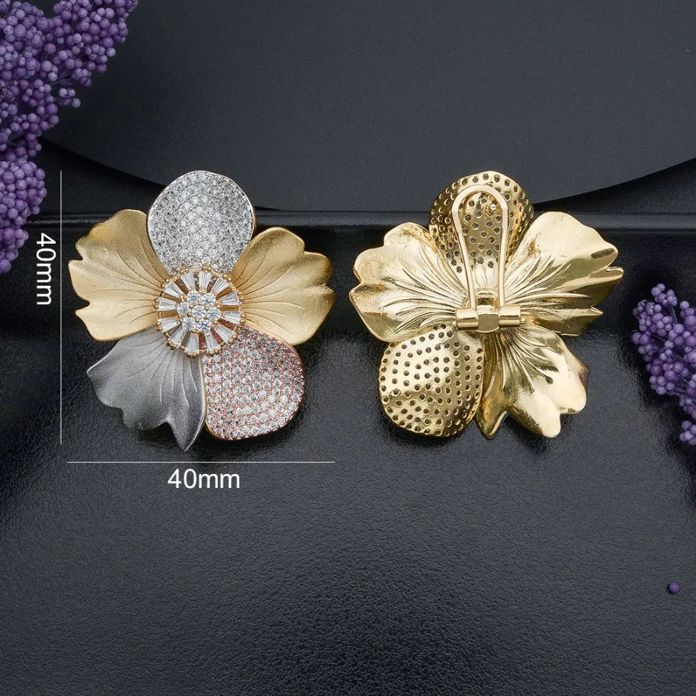 

ModemAngel Luxury Begonia Flower 3Tone Women Wedding Engagement Bridal Earring Jewelry