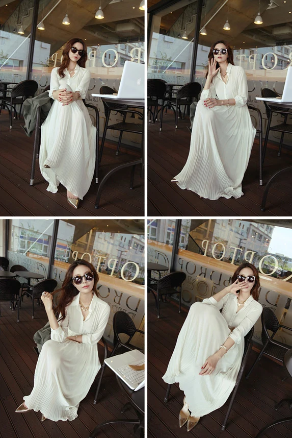 Free Shipping 2014 Summer Long Casual Dress Chiffon Pleated Bohemian Dresses Womens Sleeve Fashion One Piece Clothes SD274 | Женская