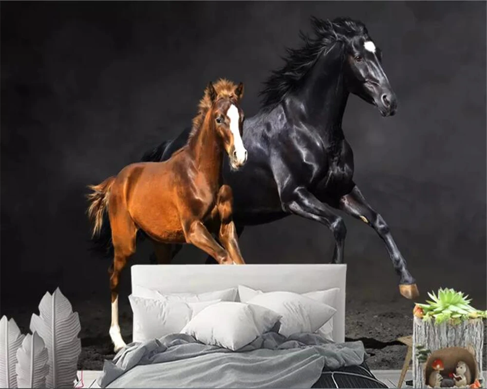 Обои beibehang с животными картина маслом бегущая лошадь Mustang 3D обои украшение для