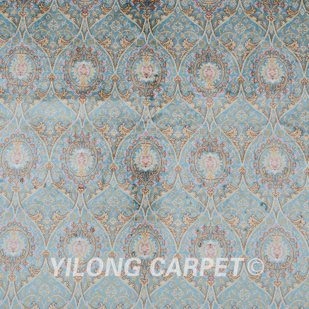 Yilong 5 'x 7 5' Hereke шелковый ковер светло-голубой ручной работы изысканный
