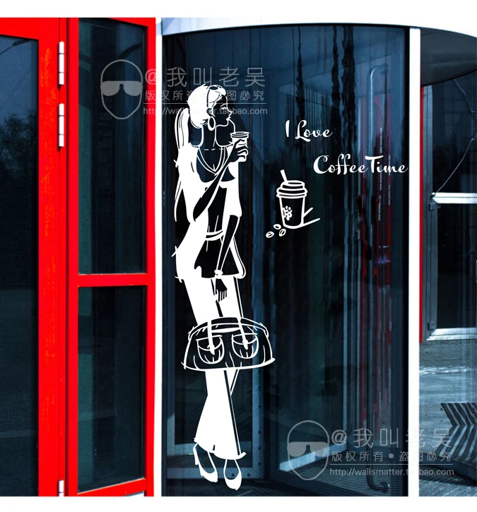 

Coffee milk tea shop girl restaurant glass ceramic tile wall stickers creative DIY store window decorative wall stickers