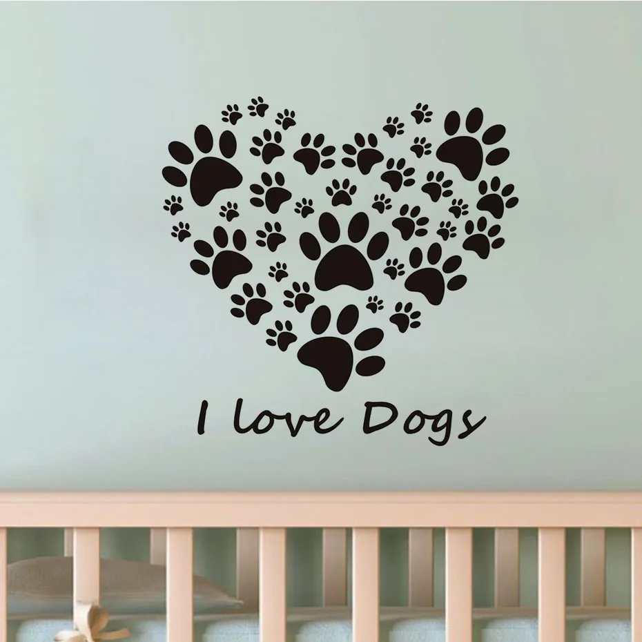 Виниловая наклейка I Love Dogs Paw для спальни съемные товары дома Настенный декор