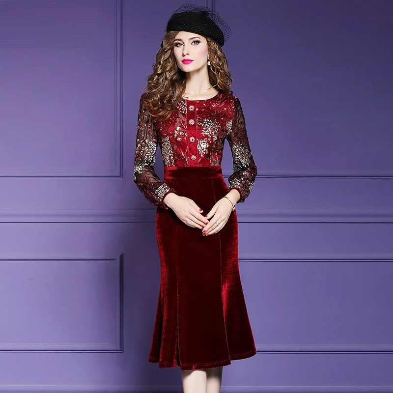 Embroidery long dress xxl 2019 new Superior quality Long sleeves Party Dress Plus Size ladies winter Vintage dresses for women | Женская