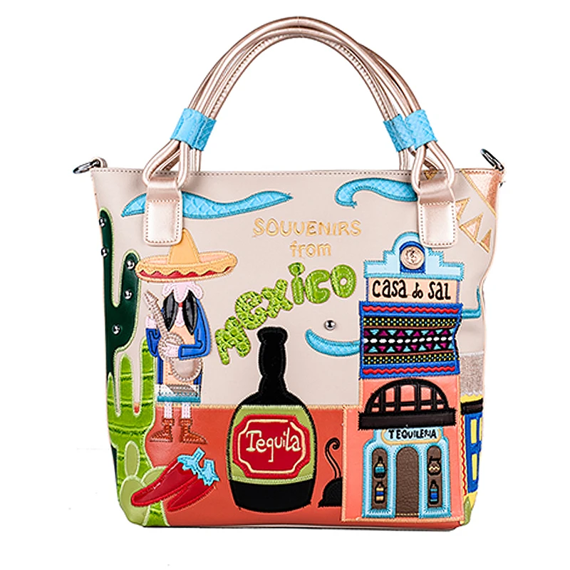 Women Shoulder Bags Leather Patchwork Embroidery Messenger Bag Handbags Totes Braccialini Brand Style Cartoon Souvenirs Mexico | Багаж и