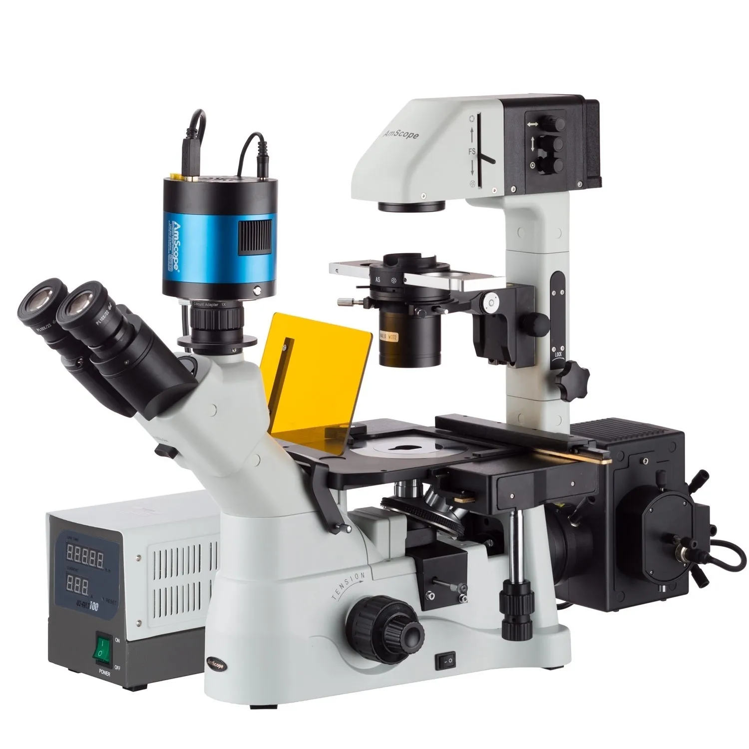 AmScope 40X 1500X перевернутый фазового контраста + флуоресценции микроскоп с 6MP очень