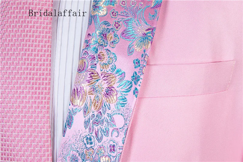 Bridalaffair элегантный мужской костюм розовый мужской s Костюм для свадьбы жениха смокинг пиджак брюки 2 шт на заказ Вышивка с отворотом