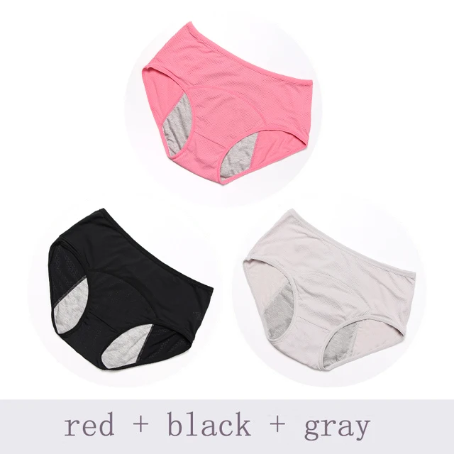 Pink Black Gray 3 шт., герметичные менструальные трусики, физиологические трусы, женское нижнее белье, женские хлопковые водонепроницаемые трусы, женские трусики, Прямая поставка - Цвет: Pink Black Gray