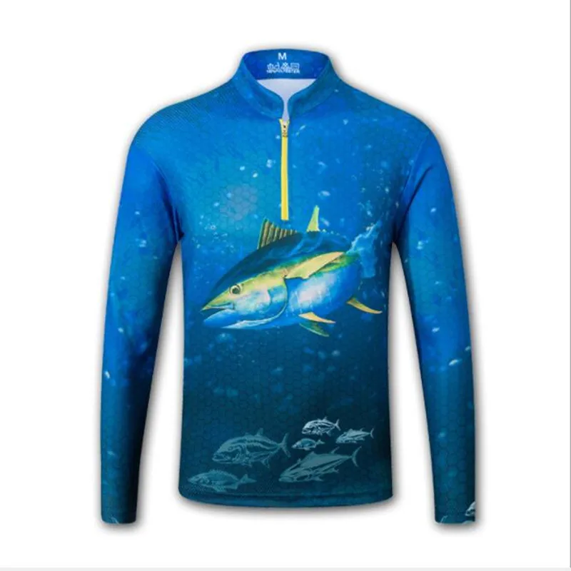Long sleeve blue Новое поступление Наружная Мужская дышащая одежда для рыбалки быстросохнущая анти УФ 40+ противомоскитная стойка воротник мужские рыболовные рубашки - Цвет: Long sleeve blue