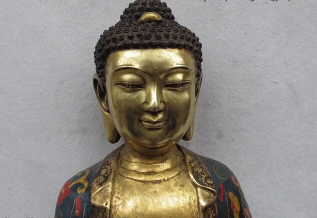 S0414 Китай Храм Медь Бронза перегородчатой Амитабха Татхагата Будда Шакьямуни