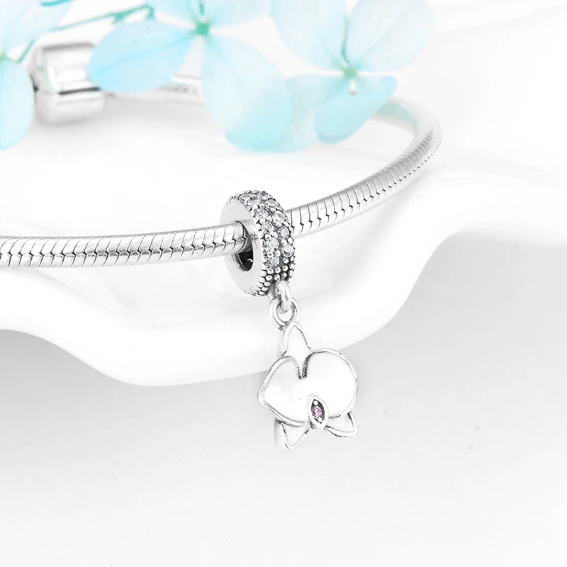 Подвески из стерлингового серебра 925 пробы с белой эмалью и цветком бабочки