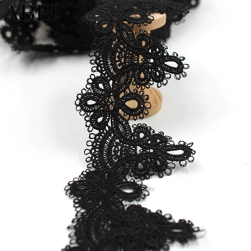 2 ярдов/партия черный белый вышитая кружевная ткань отделка цветок бабочка