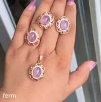 kjjeaxcmy exquisite jewelry 925 pure silver inlaid natural powder hibiscus stone chalcedony ladies jewelry set rings penda