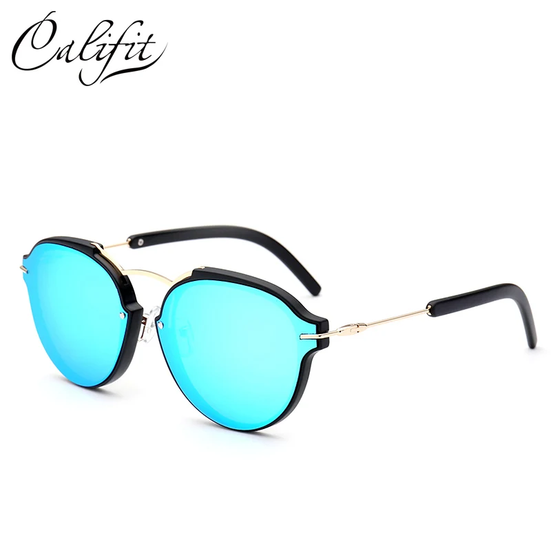Солнцезащитные очки CALIFIT в Овальном стиле синие зеркальные женские оригинальные