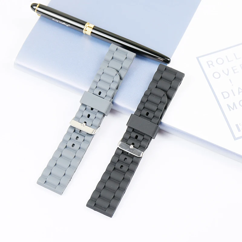 

High quality silicone strap men's hands Table accessories pin buckle 24mm outdoor sports waterproof rubber strap women band
