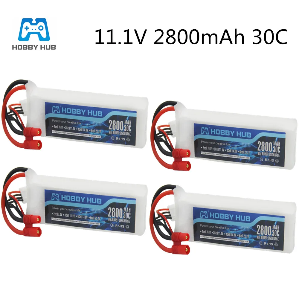 Аккумулятор 30C Lipo 11,1 В, 2800 мА · ч, 2/3/4 шт. для квадрокоптера BAYANGTOYS X16, X21, X22, Yiqing, SJRC, X8