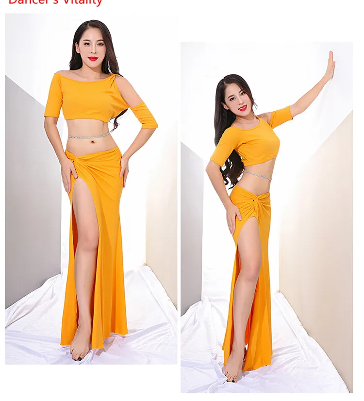 Осень И Зима Женский Танец Живота Одежда Танцевальная одежда set top+ юбка 2 шт. Танец живота Практика Костюм Платье