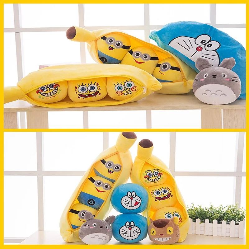 icottbaby 25𧌌m 4 Style Little Peas Stuffed Plush Toys Doraemon Minions SpongeBob Totoro 3 In A Pod Pea Soft Decorations | Игрушки и
