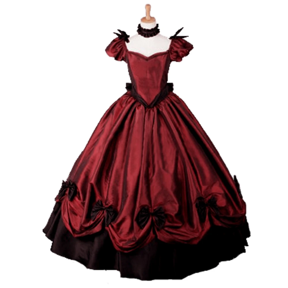 

Wine Red Lolita Women Dress Gothic Party Cosplay Maxi Long Dresses Victorian Dancing Ball Gown