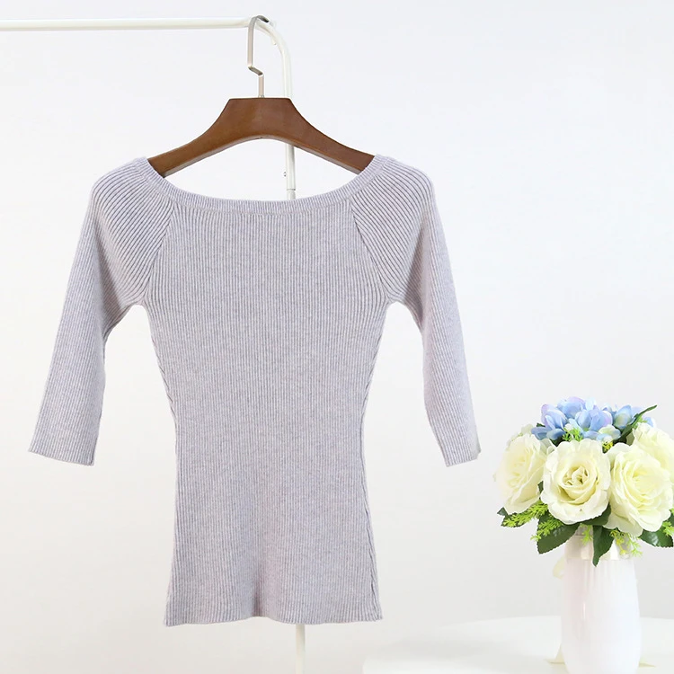 Sweater Women Boat Neck Three-quarter Sleeve Solid Pullover Knitted Jumper 2018 New Tops Fashion Autumn Winter Drop Ship | Женская