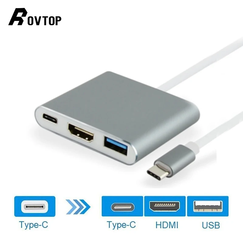 Rovtop USB 3,1 type C к HDMI USB 3,0 зарядный адаптер конвертер 3 в 1 USB-C концентратор адаптер для MacBook Pro Pixel samsung Z2