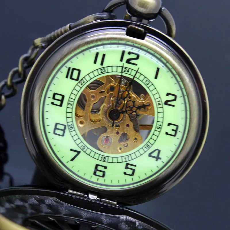 Мужские/женские/детские наручные часы, винтажные Механические карманные часы-скелетоны с ажурным кулоном на цепочке, с подвеской в темноте от AliExpress WW