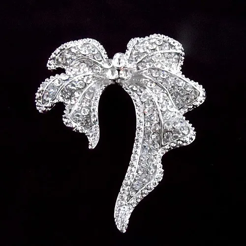 

Vintage Fashion Women Big Bow Brooch Clear Diamante Crystal Pins Elegant Women Gift Jewelry