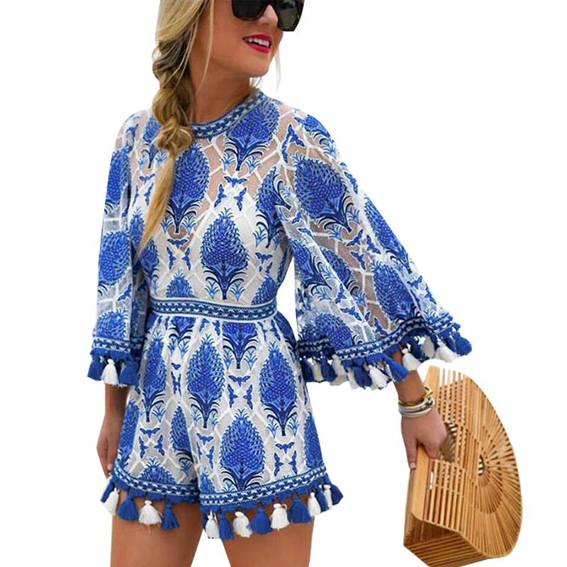 Ruiyige Лето 2017 Для женщин Boho комбинезон комбинезоны Вышивка крючком Кружево